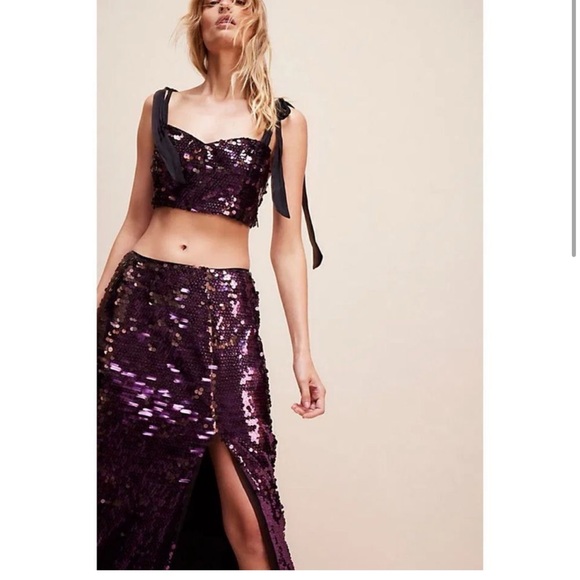 NWT Free People Star Bright Sequin Cropped Top & Maxi Skirt Set Lilac, Size 14 - Picture 5 of 10